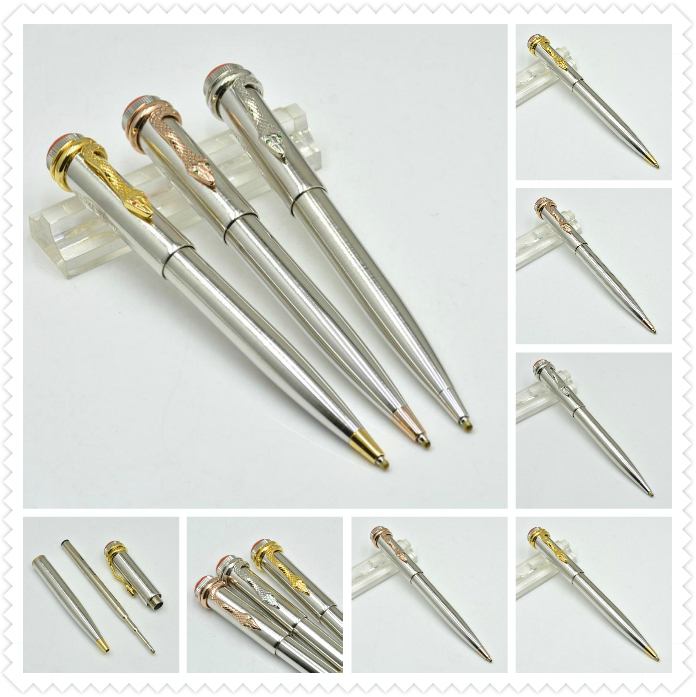 

Tap Quality 1912 Silver metal Ballpoint pen with Snake head clip Business office stationery luxury Write refill pens Gift, Only pen with 2 pen refill