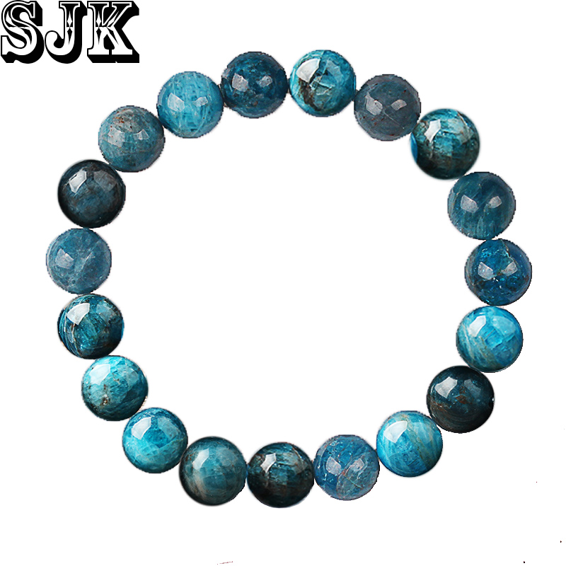 

Natural Stone Blue Apatite Round Phosphorite Beads Elastic Bracelet 4 6 8 10 12mm Healing Bracelet Women Jewelry Gifts, Black