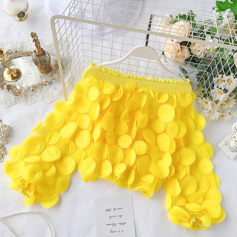 

20190905 Stereoscopic Flower Bubble Sleeve Perspective Screen Yarn Chiffon Shirt, White