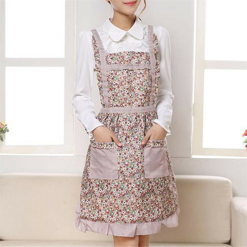 

Aprons Women Floral Apron Cooking Chef Bib Kitchen Restaurant Clothes Dress With Pocket Gift 9 Patterns Home Daily Supplies