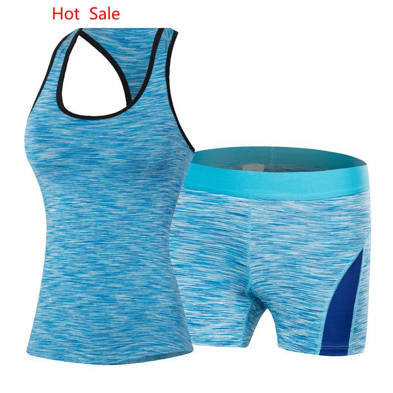 

Wholesale-2019 New fitness women yoga set quick dry workout sport suit female gym clothes running compression tights sport vest & shorts, Black 50015014