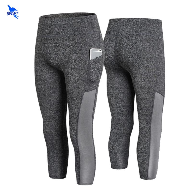 

2020 New Design Women Leggings High Waist Elastic Fitness Capri Pants Ladies Sport Calf-length Yoga Pants 3/4 Running Trousers, Gray