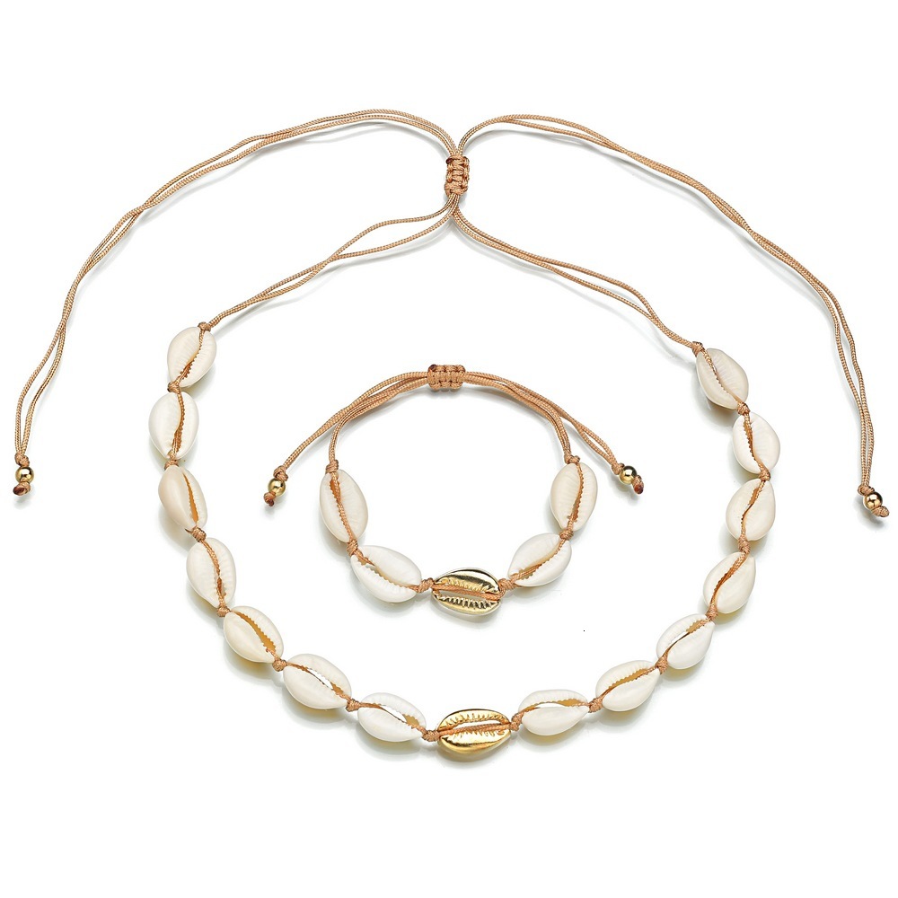 

Accessories Shell Necklace Suit Golden Alloy Natural Shell Manual Tie Necklace