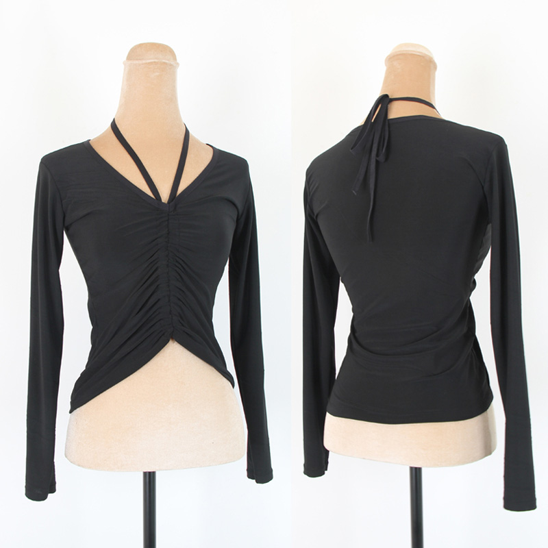 

New Latin Dance Top Adults Black Long Sleeve Dancing Practice Clothes Women Tango Cha Cha Rumba Samba Dancewear Ladies DNV12513