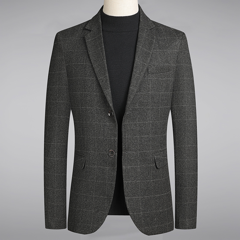 

iSurvivor2020 Men's plaid suit gentleman casual fashion gentleman one-piece suit slim youth popular single-breasted, Dark gray
