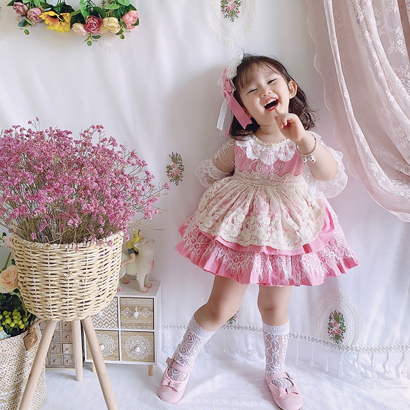 

2020Summer Custom Spanish Style Lace Party Birthday Princess Dress Kids Dresses for Girls Toddler Girl Dress Vocation, Dress panty clips