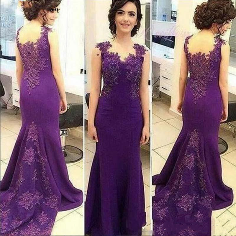 2020 Longue sirène mère de la mariée Robes Taille Plus Applique en dentelle robe balayage train Invité de mariage Robes