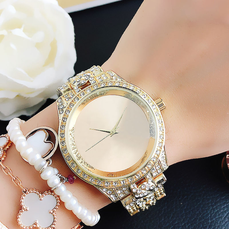 

Fashion Band Watches women Girl Big letters crystal style Metal steel band Quartz Wrist Watch M103, Gold silver