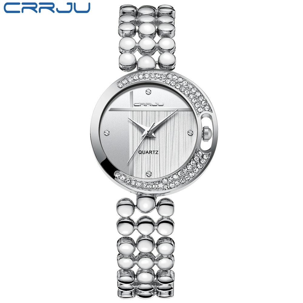 

2020 Fashion Women Watches CRRJU Top Brand Luxury Star Sky Dial Clock Luxury Rose Gold Women's Bracelet Quartz Wrist Watches relogio, Slivery;brown