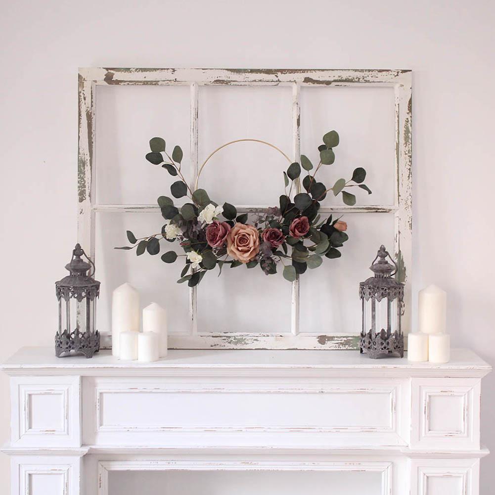 

IdealHouse 25.6in Artificial Rose Garland Flower Wreath Ornament Door Wall Wedding Party Home Decoration, Pink