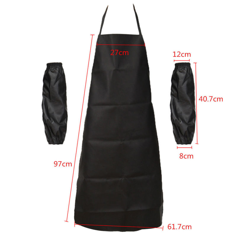 

Waterproof Apron With Cuffs Oil-proof Polyurethane Leather Kitchen Dining Decors