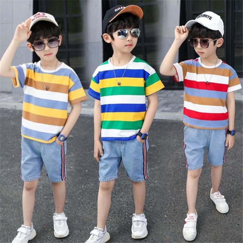 

New Summer Baby Boy Clothes Suit Children Girls Cotton Striped T Shirt Shorts 2Pcs/sets Casual Clothing Kids Tracksuits 8 10 12, As picture