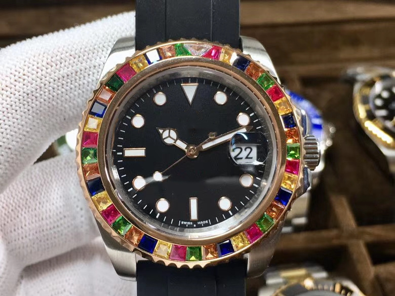 

2018 7 model luxury men's brand watch 40mm rainbow circle automatic winding mechanical men's stainless steel watch sports 3A quali