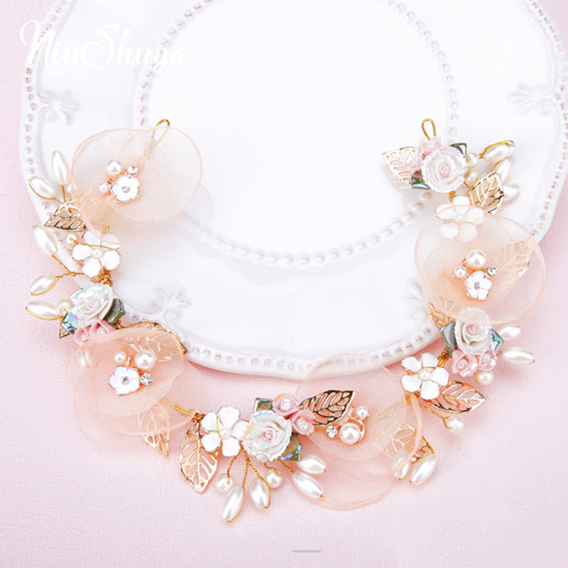 

Other NiuShuya Handmade Silk Yarn Wedding Hair Accessories Bridal Jewelry Porcelain Flower Bridesmaid Headdress Pearl Headband