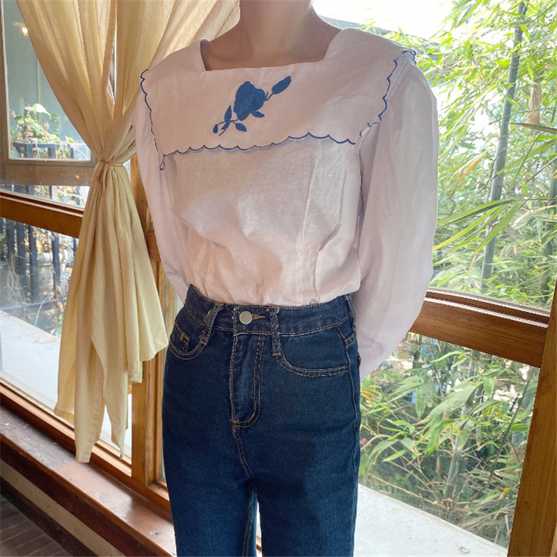 

New White Women's Chic All Match Elegance 2020 Shirts Waist-Controlled Sweet Gentle Tops Fresh Sweet High Waist Blouses