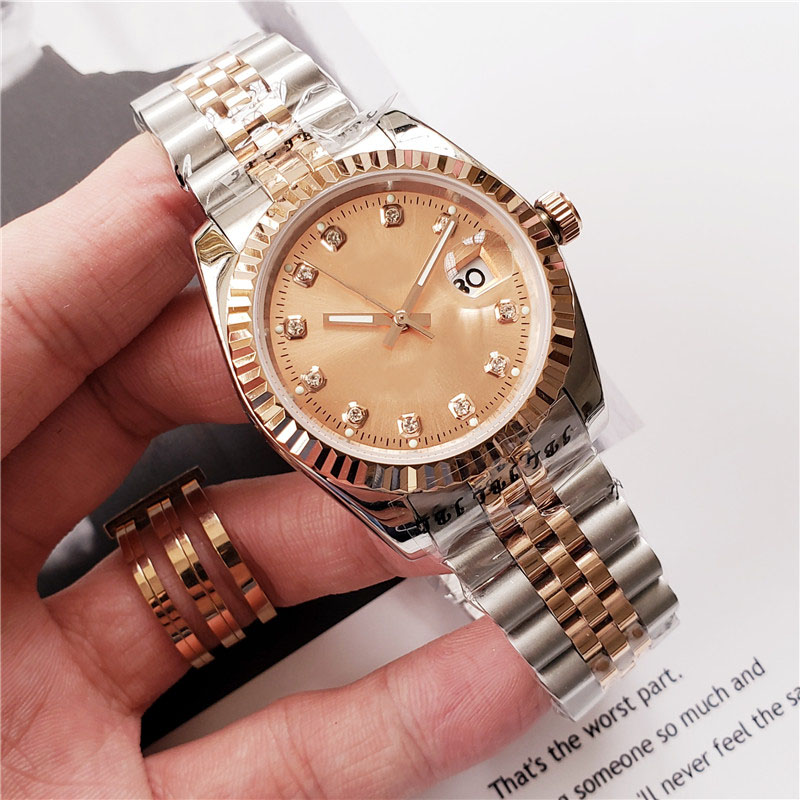 

Silver-Gold Women Watch 36mm No Fade Stainless Steel Women Watches Automatic Movement Mechnical Sweep Datejust Diamond Dial Clock