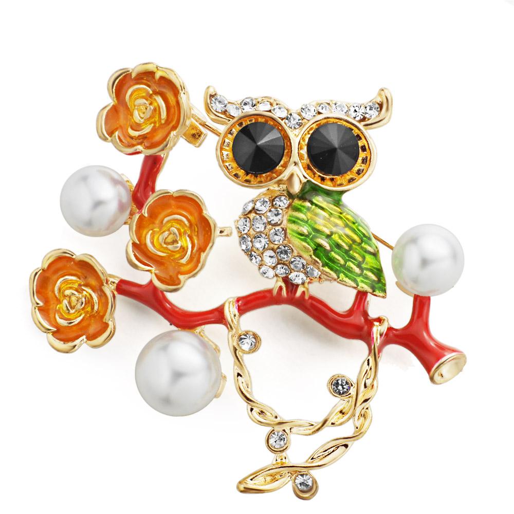 2020 Mujer Pájaro Búho Cristal Esmalte Animal Broche Pin Fiesta Boda Joyería