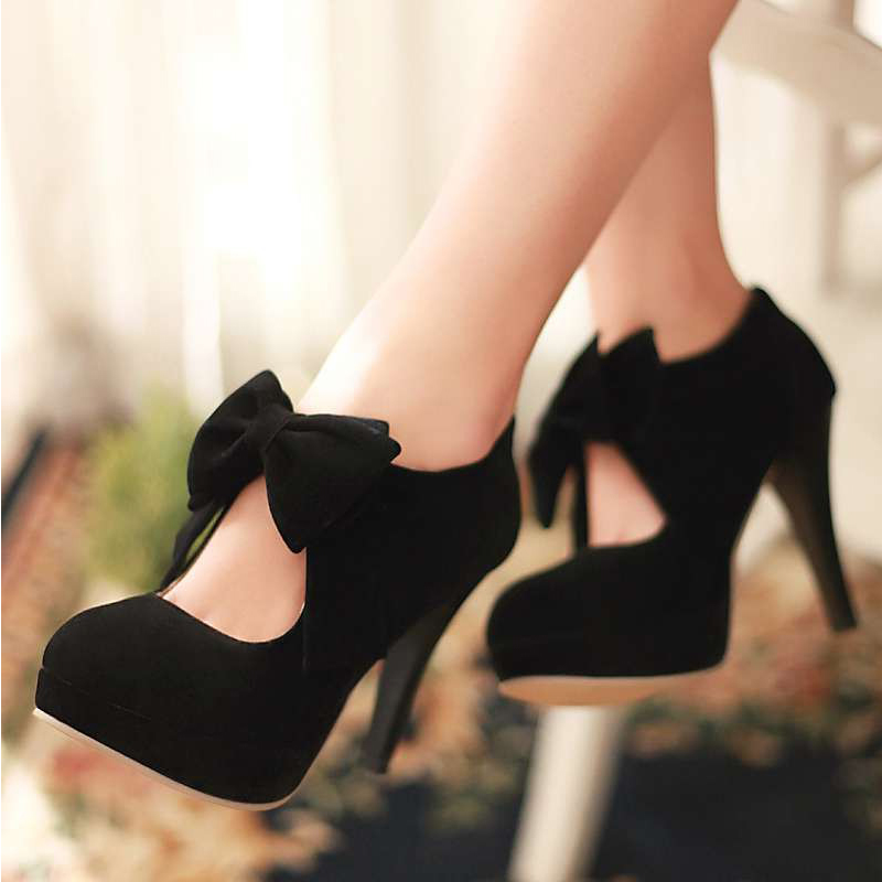 

New Plus Size 30 48 Fashion Platform High Heels Women Pumps Spring Autumn Bowtie Wedding Party Ladies Shoes Woman