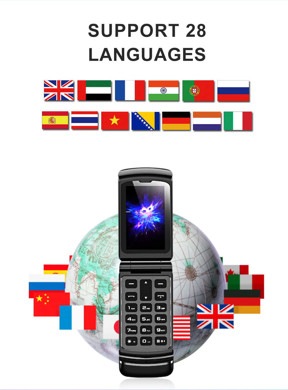 

Mini Flip Phone 800mah Wireless Bluetooth Dialer Cellphone Hand-free Mic Headset Dual SIM Card TF 32GB Mini Mobile phone Russia Arabic USA, Gold