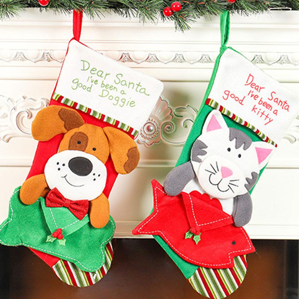 

New products cartoon cats and dogs Christmas stockings candy gift bags indoor and outdoor Christmas tree ornaments XD22443