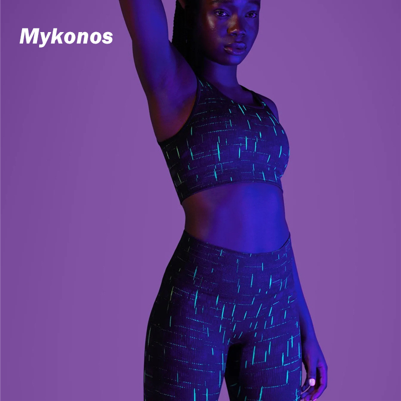 

Luminous Seamless Sport Set Women Reflective Two 2 Piece Crop Top Bra Vest Legging Sportsuit Workout Outfit Fitness Yoga Gym Set, Black bra