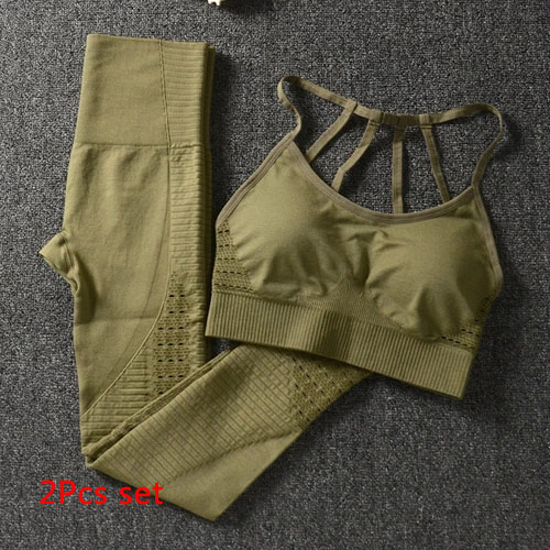 

2 Piece Seamless Yoga Set Women Fitness Clothing Sportswear Woman Padded Push-up Strappy Sports Bra+Gym Leggings Sports Suits, As pic
