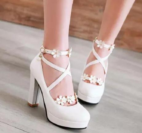 

Free send 2018 Spring new style Coarse heel waterproof table High-heeled Women's Shoes, White
