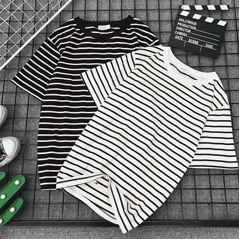 

Bigsweety Women Short Sleeve T Shirt Women Loose T-shirt Casual Tope Tees Harajuku Tshirt Classic Black White Striped T-shirt