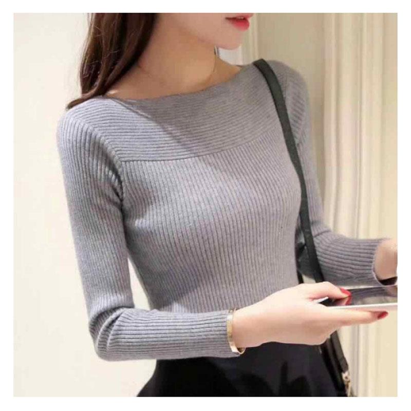 

Fashion Bateau Neck Long Sleeve Sweater Slash Neck Women Simple Knitted Pullover Sweater Autumn Winter Solid Color Slim, Black