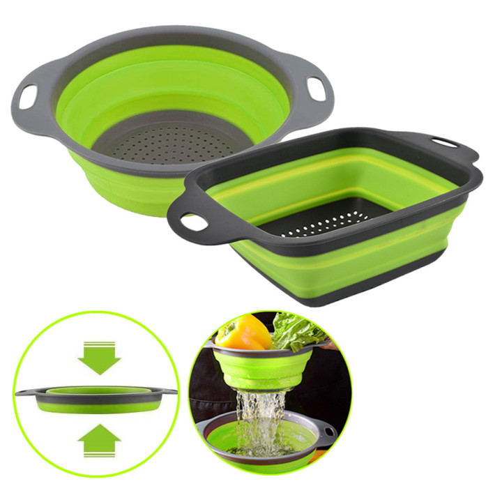 

Foldable Silicone Colander Drain Basket with Handle Folding Silicone Colander Fruit Vegetable Washing Basket Strainer Drainer