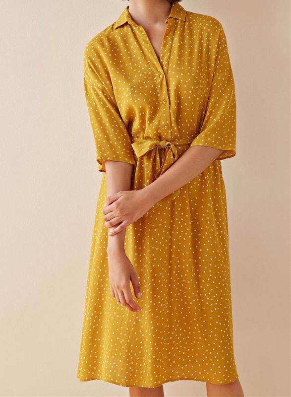 

2020 Spring-Summer Simple Yellow Polka Dot Short Sleeve 100%viscose Mini Dress