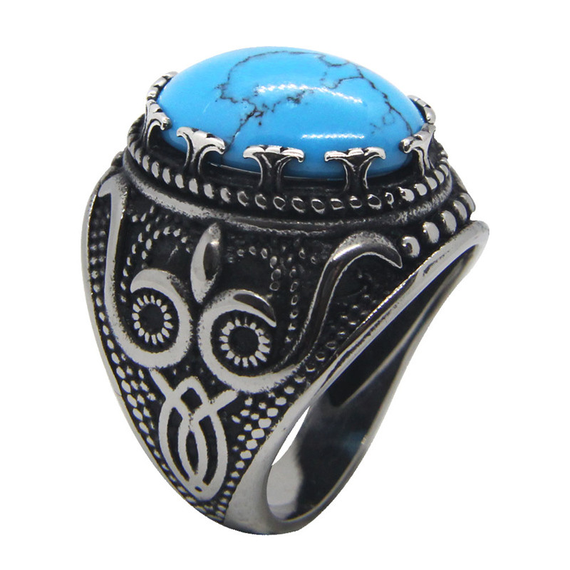 Para Hombre 316L Anillo De Banda De Acero Inoxidable Sólido anillo de piedra oval de Ojo de Tigre Talla 7-13