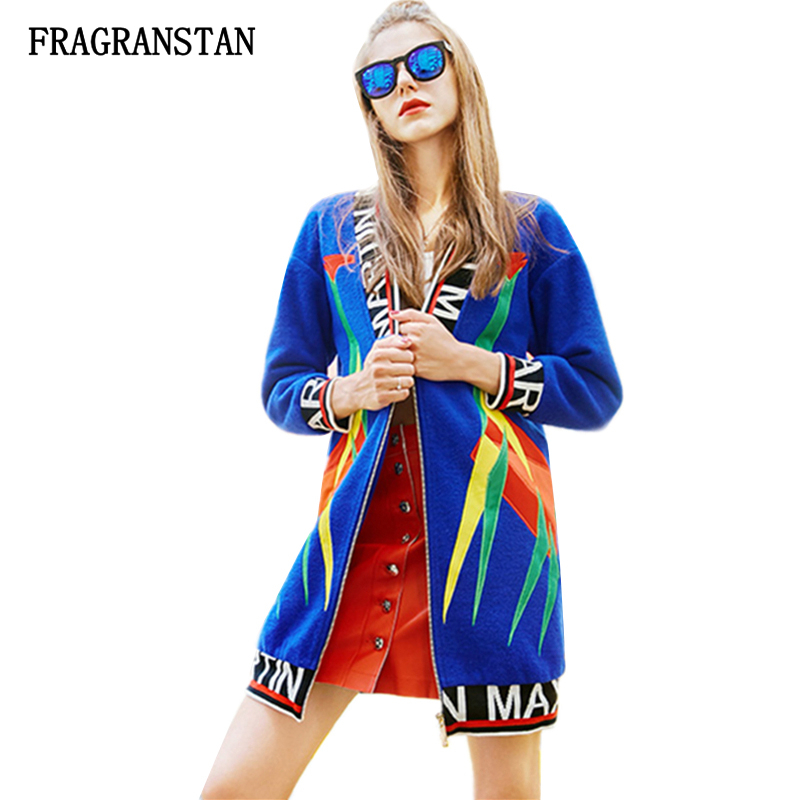 

Women Autumn Winter Casual Loose V-Neck Woolen Coat Female Fashion Letter Hit Color Printed Parkas High Quality Vestidos JQ339, Blue