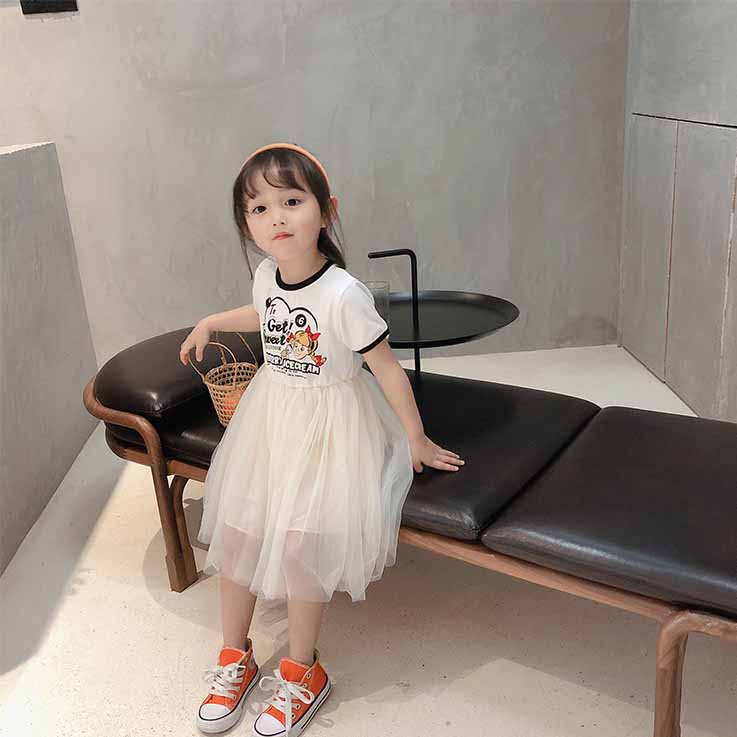 

Girls Dress Girls New Short Sleeve Stitching Princess Dresses Children 2020 Summer Skirts Kids Fashion Designer A-Line Shirt Print Style, White