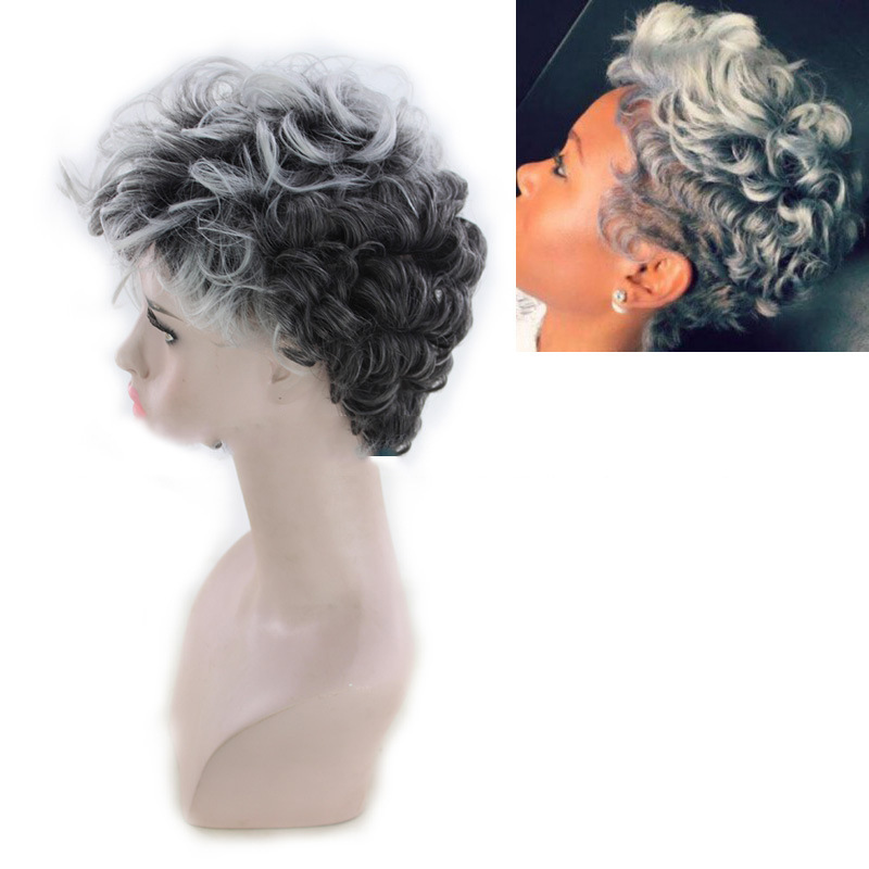 Ma Am Short Volume Become Damp Color Wig Natural Black And White
