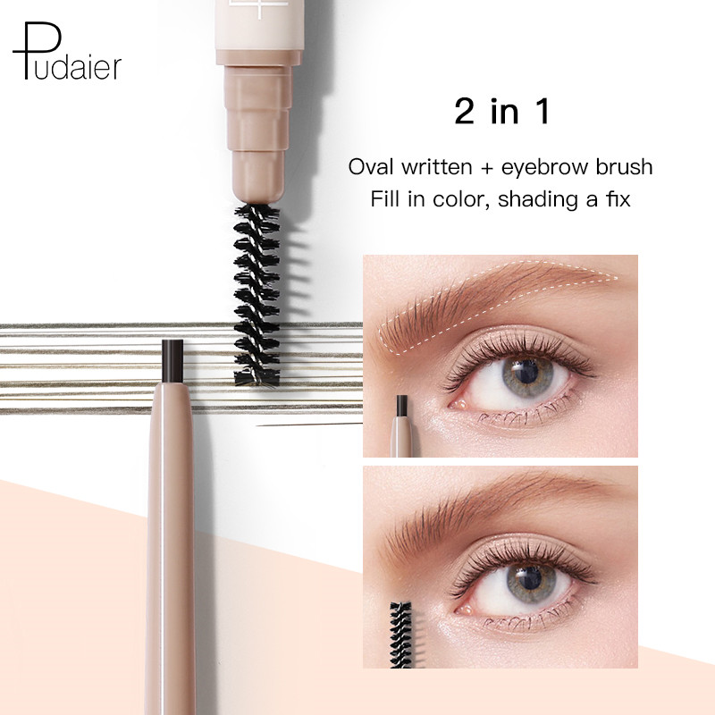 

Pudaier 10 Colors Eyebrow Pencil Waterproof Sweat Proof Eyebrow Pencil Makeup Brush Smooth Styling Eyebrow Enhancers, 08#