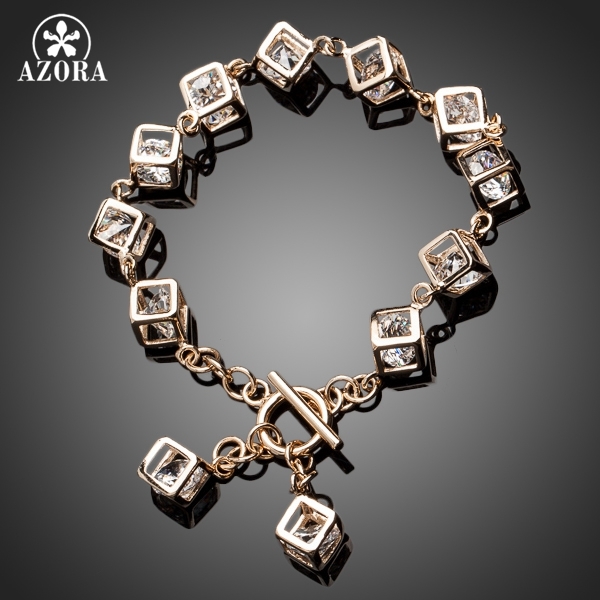

AZORA Brand Design Gold Color Stellux Austrian Crystal 12pcs Cube Charm Bracelet TS0023 V191220, Golden;silver