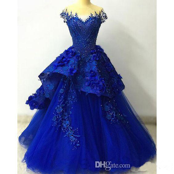 

Luxury Sweetheart Evening Dresses Royal Blue Prom Dresses Long Quinceanera Ball Gowns With 3D Flower Appliques Formal Party Gowns, Red
