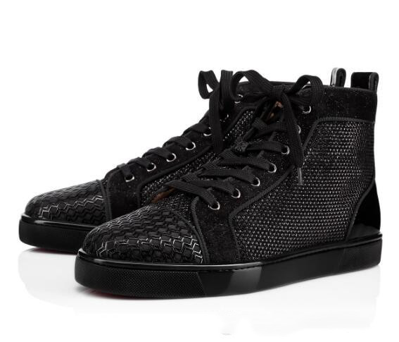

Black Velvet Sneakers Louspiked Red Bottom Shoes Spikes Flat Men's/ Women Red Sole Sneakers,Luxury Party Dress Casual Shoes, Colour 1