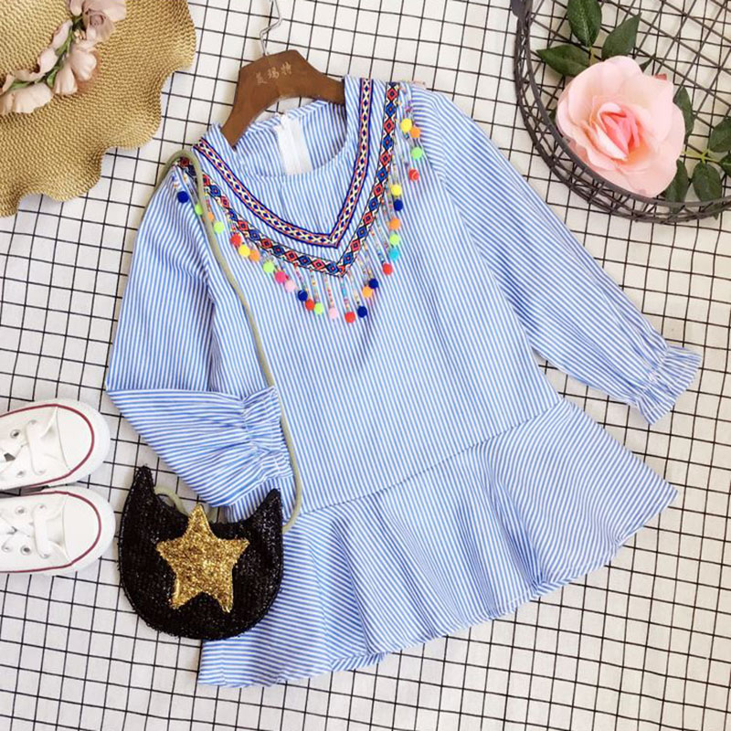 

2020 retro dress country party dress girl 3-8 years old children's ruffled skirt Women's loose fashion Stripe style, Creamy-white