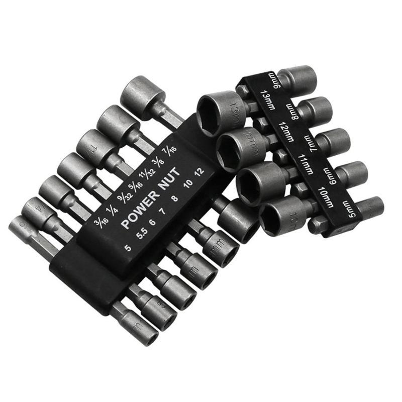 

9pcs 5-13mm Drill Bit Set Power Nut Driver Screwdrivers 1/4 Hex Shank Socket Metric Wrench Screw Bolt Power Drill Adapter Tool