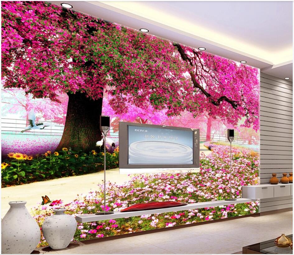 

WDBH 3d wallpaper custom photo Cherry blossom tree big tree flower background living room Home decor 3d wall murals wallpaper for walls 3 d, Non-woven wallpaper