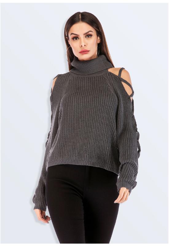 

New Arrival Real Poncho Free Shipping Turtleneck sweater sexy strapless strapless sweater, Brown