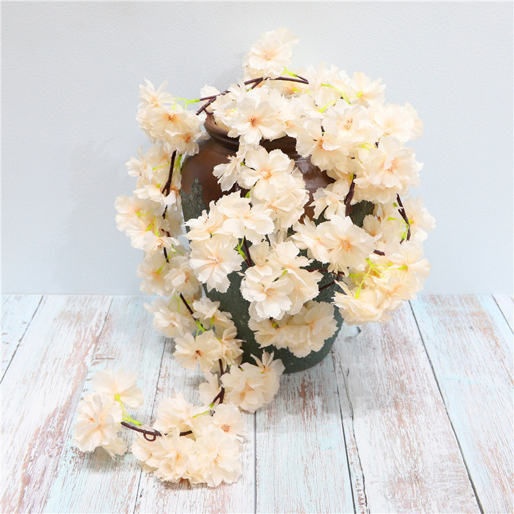 

2pcs/lot Simulation Cherry Blossom Cane ratten Encrypted Persian Flower Vine Wedding Home Festival Decoration Decorative Flower, Beige