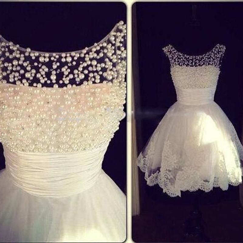 

Vintage Lace Short Wedding Dresses Jewel Collar White Applique Pearls Bridal Party Gowns Short Mini Wedding Gowns, Pink