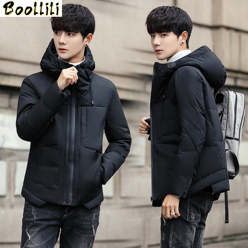 

Boollili Men's Winter Jackets Short Duck Down Jacket Man Black Hooded Warm Casual Coat Parkas Outerwear Casaco Masculino