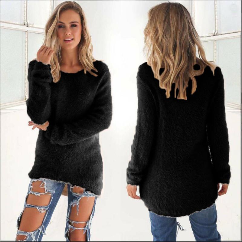 

Womens Casual Solid Long Sleeve Jumper Spring 2018 warm knitting O Neck Plus Size Loose pullover, Black