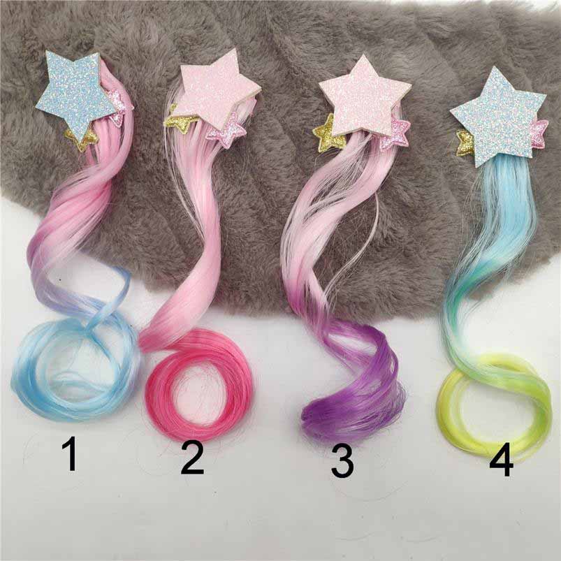 

Hair Extensions Curly Wig for Kids Girls Princess Stars Head Hair Bows Clips Bobby Pins Hairpin Barrette Hair Accessories, Slivery;white