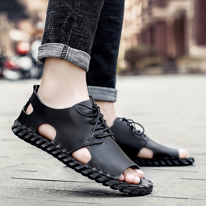 

Men's Sandals fashion Summer Lightweight Non-slip Wear Men's Shoes Outdoor Beach breathable handmade Sandals Men Casual Shoes, Gray