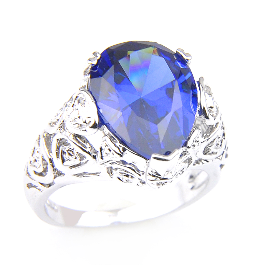 

10 Pcs/Lot Vintage Blue Women's 925 Sterling Silver Plated Rings Water Drop Swiss Blue Topaz Gems Fashion Ring Jewelry Gift